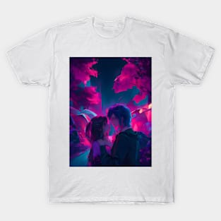 Anime couple in moon night valentine's day aesthetic T-Shirt